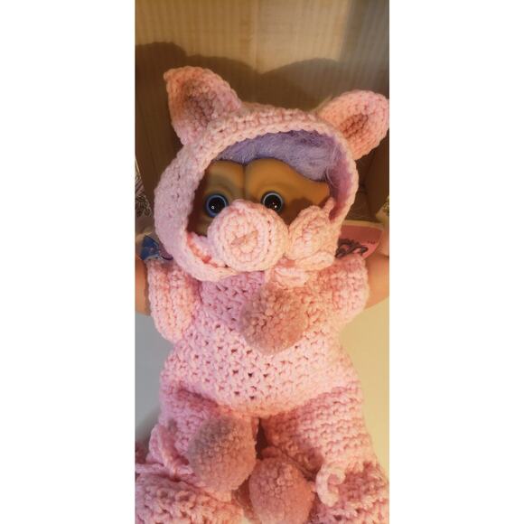 1991 Treasure Troll Tot 14" Doll Bellybutton Wishstone Pink Pig Outfit Vintage - Picture 5 of 13